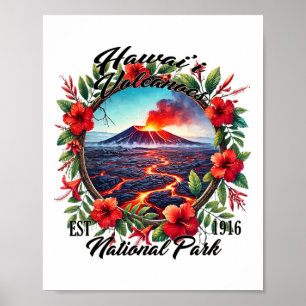 Poster Rétro floral Parc national des volcans d'Hawaï Cam