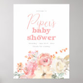 Poster Retro Floral Pink Girl Baby Shower Welcome Sign (Devant)