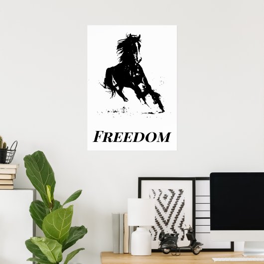 Poster Retro Freedom Black White Pop Art Runse Horse (Bureau à domicile)