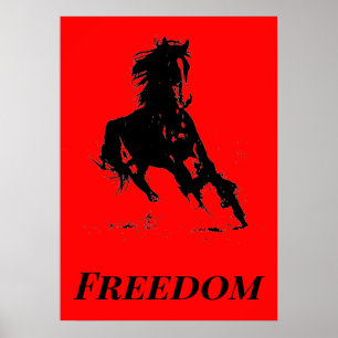 Poster Retro Freedom Red Black Pop Art Runse Horse