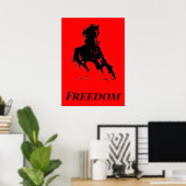 Poster Retro Freedom Red Black Pop Art Runse Horse (Bureau à domicile)