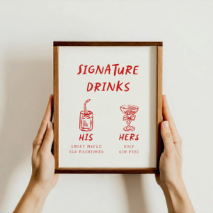 Poster Retro Fun Son et ses Signature Boissons Mariage