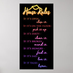 Poster Retro Funky Rainbow Colors House Règles de gentill
