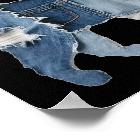 Poster Retro Funny Denim Patch Animal Chat Imprimer (Coin)