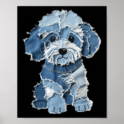 Poster Retro Funny Denim Patch Animal Chien Imprimer (Devant)