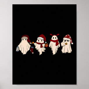 Poster Retro Funny Ghost Père Noël Sat mignonne Ghosts de