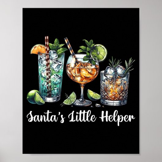 Poster Retro Funny Santa's Little Helper Martini Merry Ch (Devant)