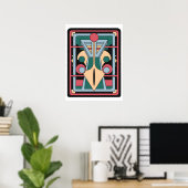 Poster Retro Futurist Art Deco Geometric Peacock (Bureau à domicile)