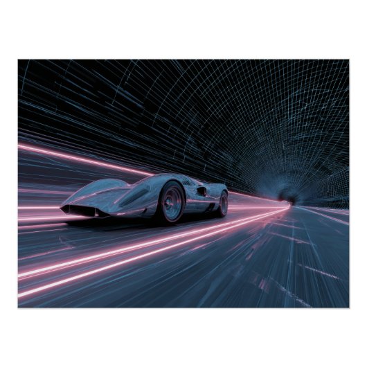 Poster Retro Futuristic Car Racing Neon Grid (Devant)