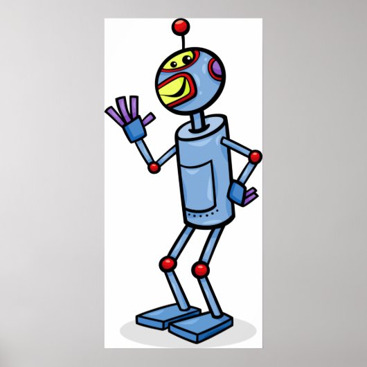 Poster Retro Futuristic Robot Character Waving (Devant)