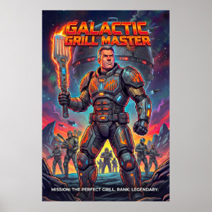 Poster Retro Galactic Grill Master Parodie Sci-Fi