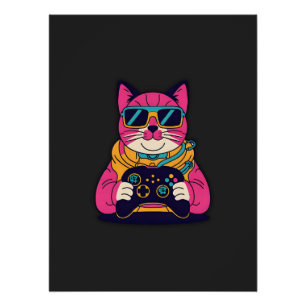 Poster Retro Gamer Cat - 80s Vibes Neon Gaming Tee