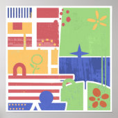 Poster Retro Geometric Floral Block (Devant)