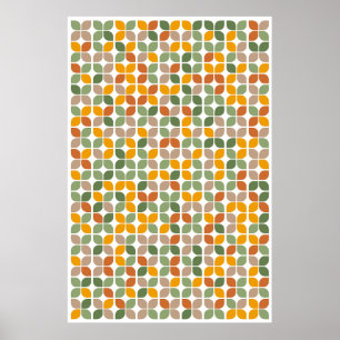 Poster Retro Geometric Leaf Pattern Green Orange Taupe