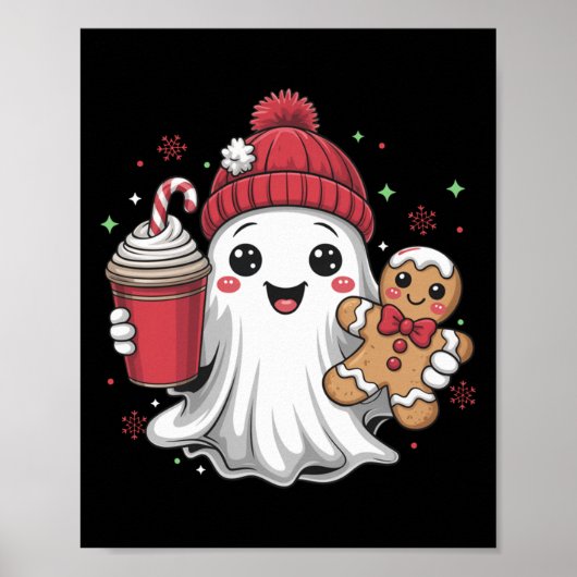 Poster Retro Ghost Beanie Christmas Holiday Xmas Coffee G (Devant)