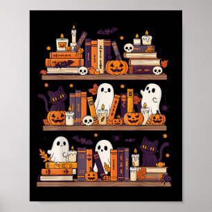 Poster Retro Ghosts Lecture Livre Halloween Livre d'étagè