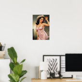 Poster Retro Girl avec Casquette Cowboy (Bureau à domicile)