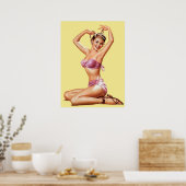 Poster Retro Girl Beach Pin-up Vintage Style (Cuisine)