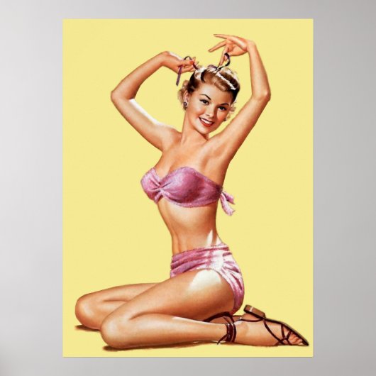 Poster Retro Girl Beach Pin-up Vintage Style (Devant)