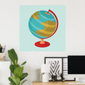 Poster Retro Globe Illustration Vintage Earth Map (Bureau à domicile)