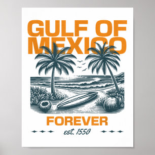 Poster Retro Golfe Du Mexique Est 1550 Forever Beach Golf