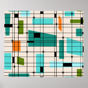 Poster Retro Grid & Starbursts