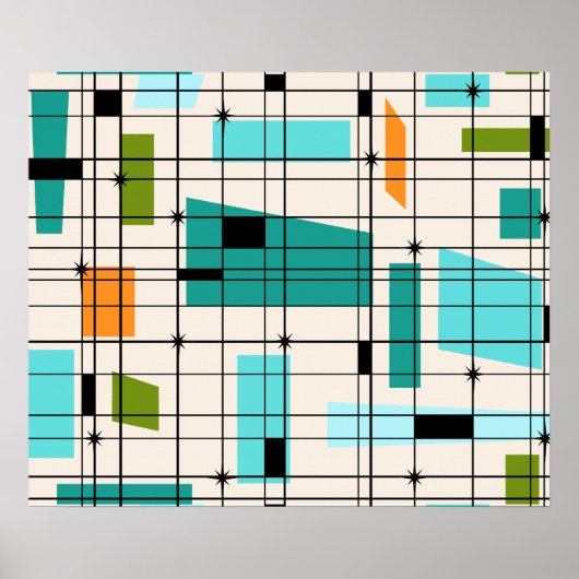 Poster Retro Grid & Starbursts (Voorkant)