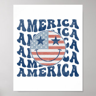Poster Rétro Groovy America États-Unis Sourire Visage Pat