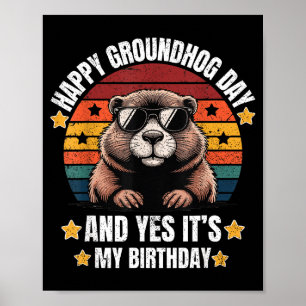 Poster Retro Groundhog Célibataires Anniversaire Joyeux G