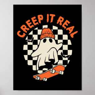 Poster Retro Halloween Creep It Real Ghost Boy Fall Seaso