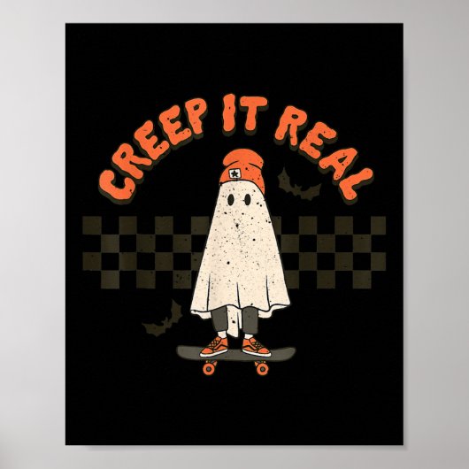 Poster Retro Halloween Creep it real Ghost Boy Fall Seaso (Devant)
