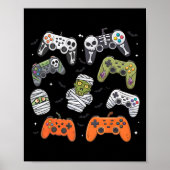 Poster Retro Halloween Gaming Controller Skeleton Game Ha (Devant)