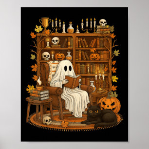 Poster Retro Halloween livre bibliothèque Ghost Lover
