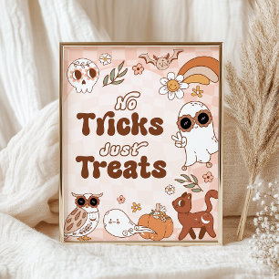 Poster Retro Halloween Party No Tricks Just Traite SIGNE