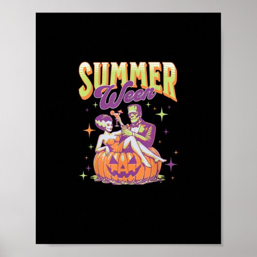 Poster Rétro Happy Summerween Drôle Monstre de Frankenste (Devant)