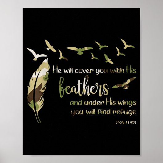 Poster Retro He Will Cover You With His Beathers Jesus Re (Devant)