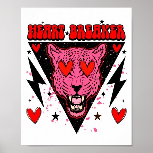 Poster Retro Heart Breaker Valentines Day Tiger Love (Devant)