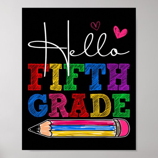 Poster Retro Hello 5e année premier jour d'école garçons (Devant)