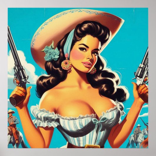 Poster Retro Hispanic Cowgirl (Devant)