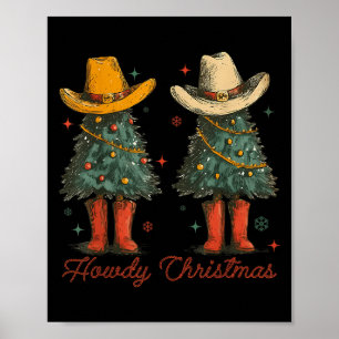 Poster Retro Howdy Noël Cowboy sapin de Noël Wester