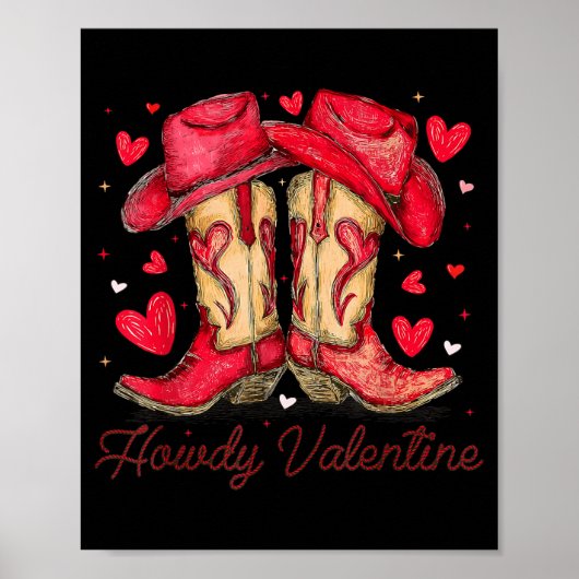 Poster Retro Howdy Valentine Cowboy Boots Western Valenti (Devant)