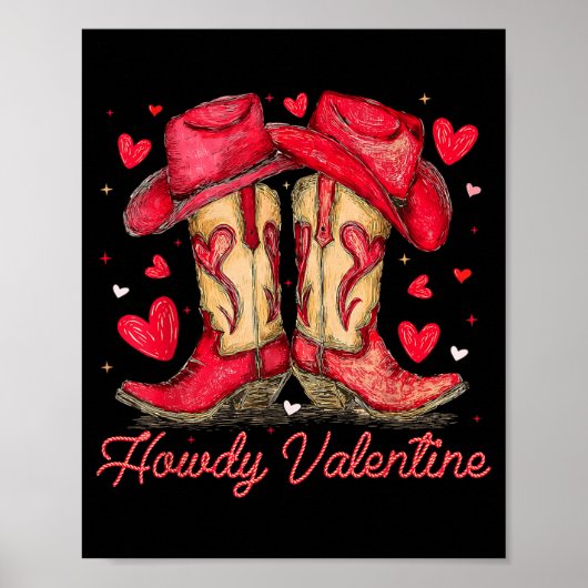 Poster Retro Howdy Valentine Cowboy Boots Western Valenti (Devant)