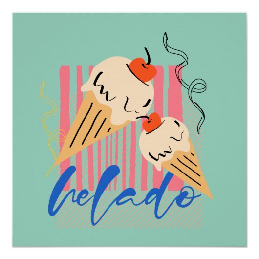 Poster Retro Italian Ice Cream Cones (Devant)