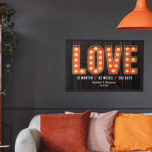 Poster Rétro Jalon 1er Anniversaire Amour Personnalisé