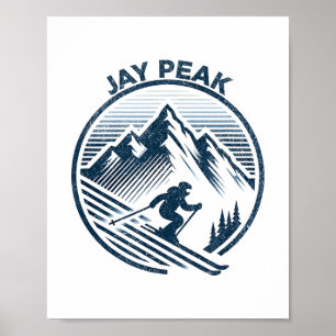 Poster Retro Jay Peak Vermont Skier Skier Blue Vintage M