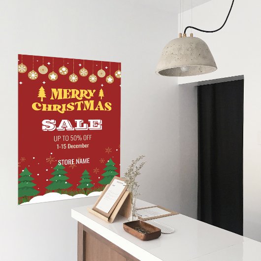 Poster Retro Joyeux Arbres de Noël Commerce Vente Annonce