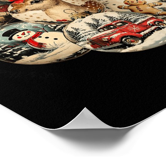 Poster Retro Joyeux Noël Père Noël Snowman Nutcracker Rou (Coin)