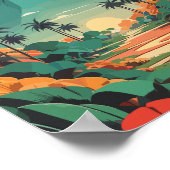 Poster Retro Jungle Illustration Vert Rouge (Coin)