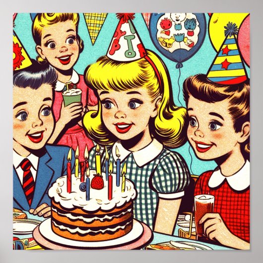Poster Retro Kids Party Comics (Devant)