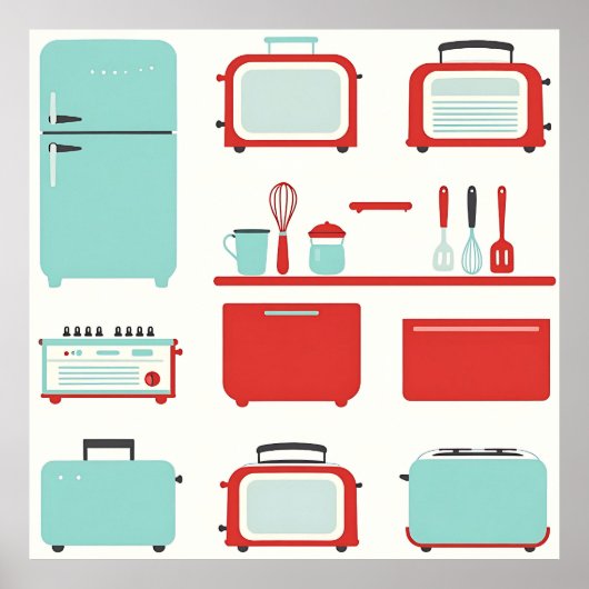 Poster Retro Kitchen Appliances Pattern (Devant)